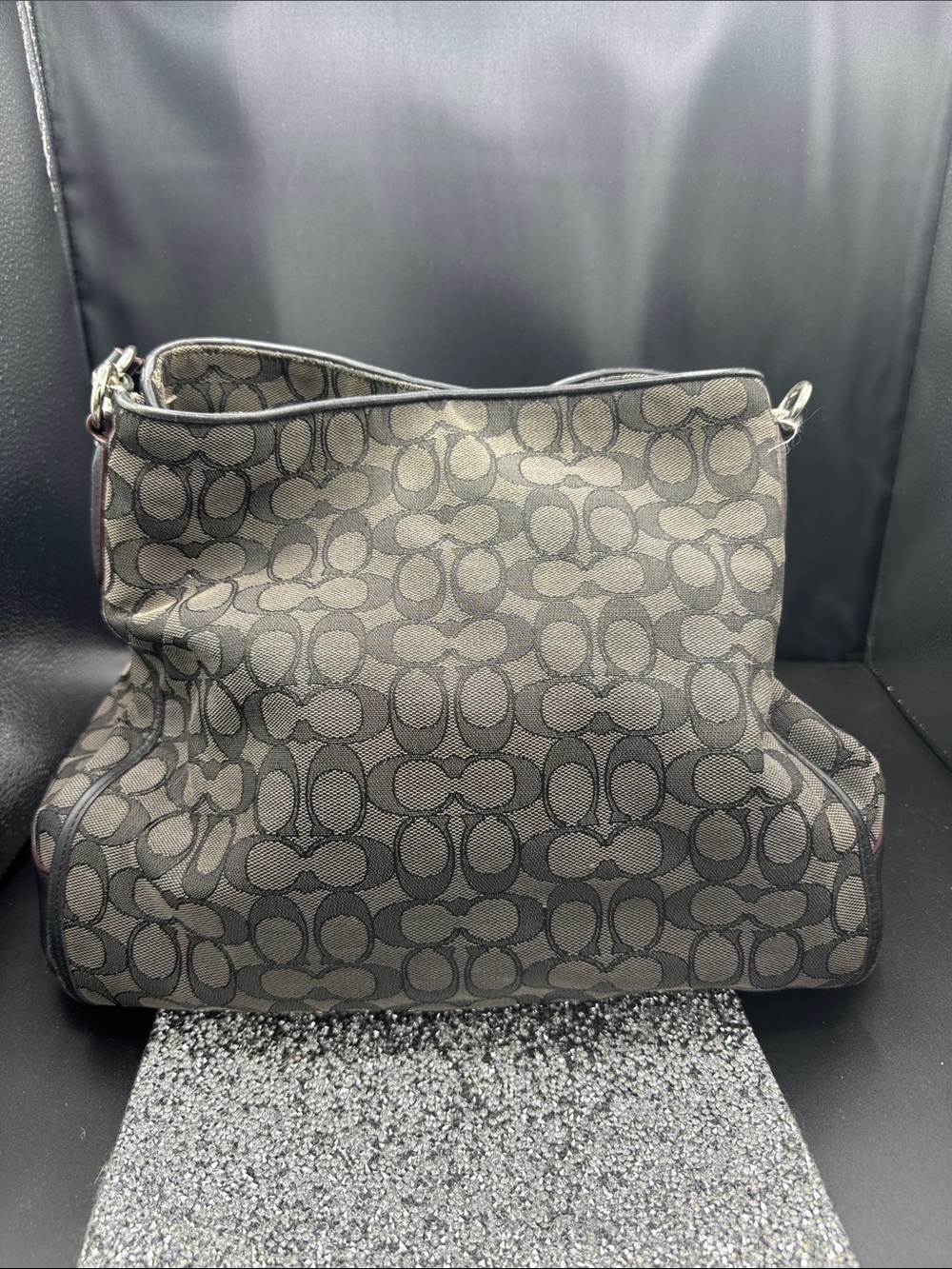 Coach Monogram Canvas Shoulder Bag in Brown and Black
